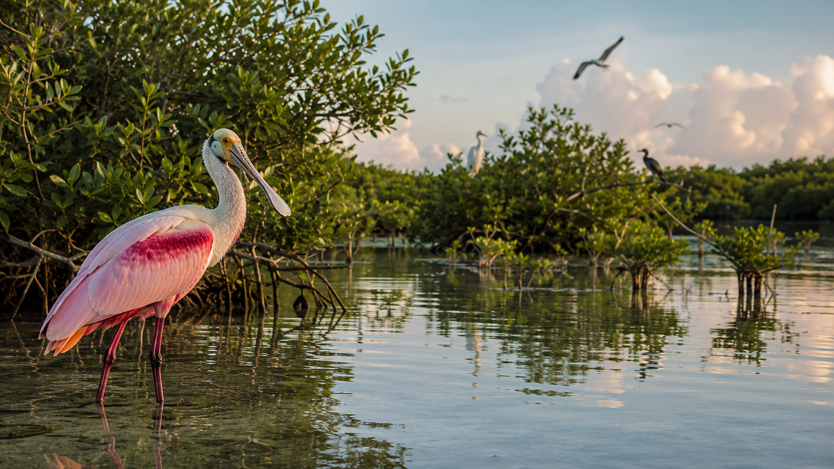 Ave en un ecosistema de manglar de Quintana Roo, hábitat fundamental para especies residentes y migratorias del Caribe mexicano.