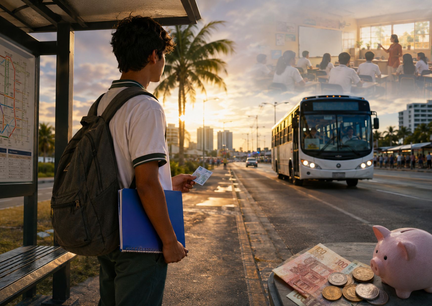 Estudiantes esperan transporte para acudir al bachillerato.