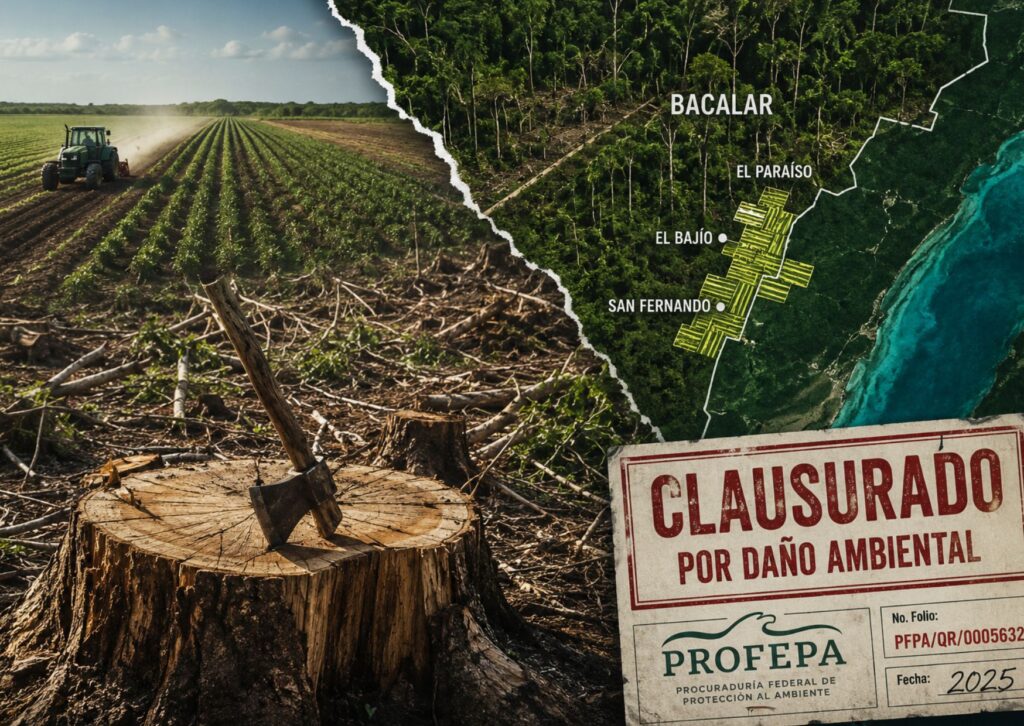 Contraste entre la Selva Maya y terrenos agrícolas en Quintana Roo.