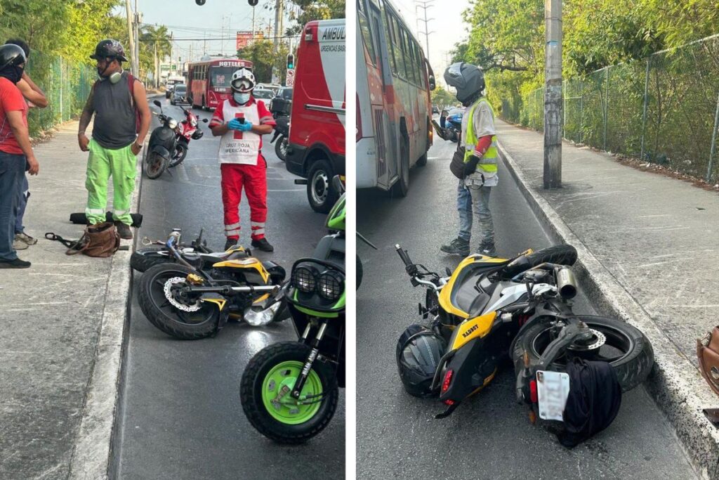 Paramédico de la Cruz Roja atiende a paciente en el interior de una ambulancia tras un accidente de tráfico en Cancún.
