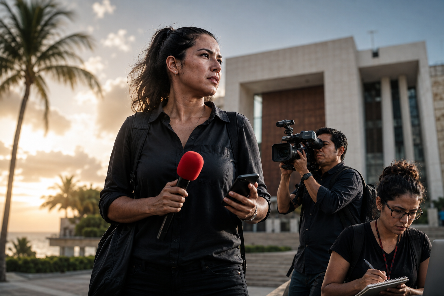Reporteros durante una cobertura informativa en Quintana Roo.