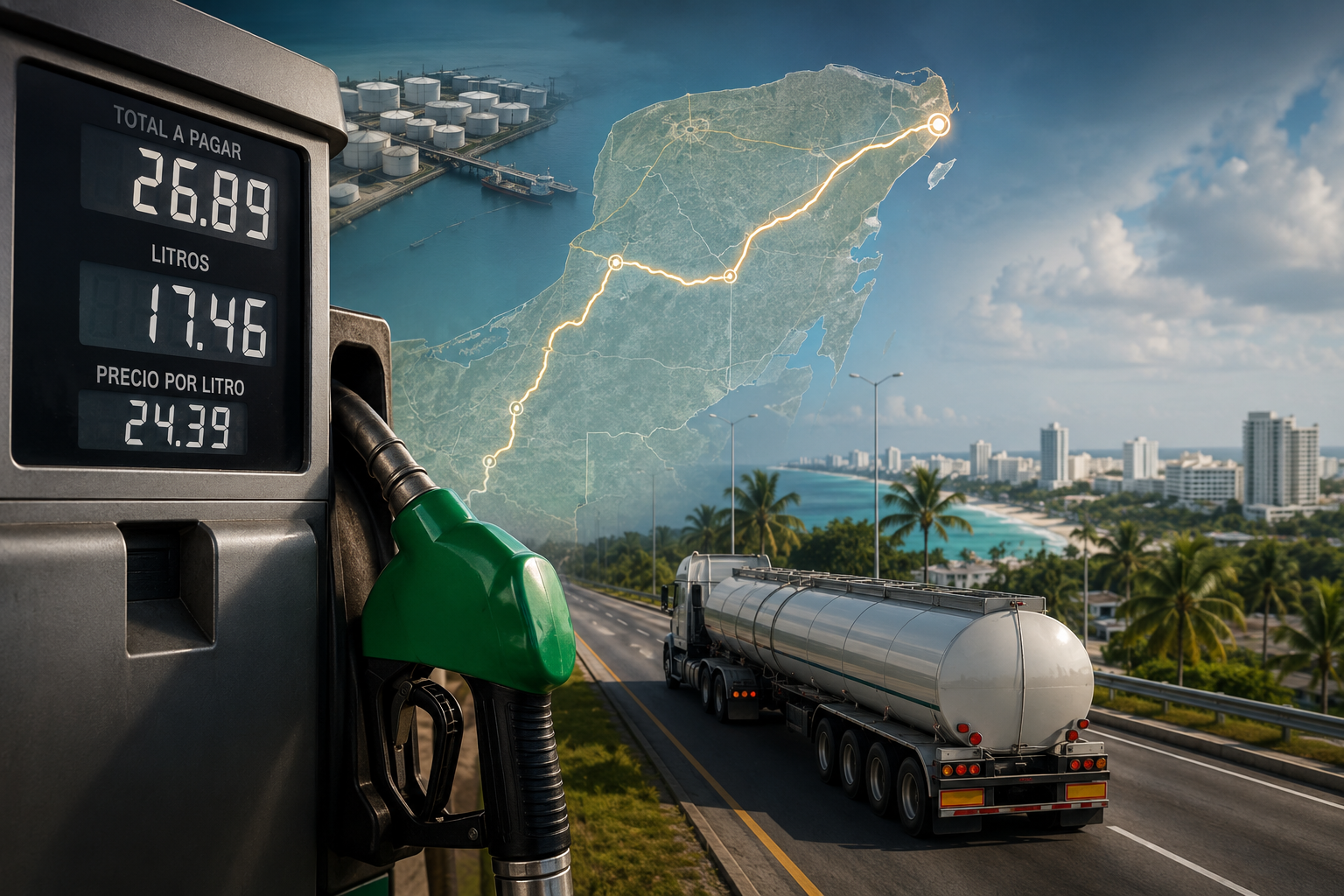 El combustible utilizado en Cancún llega principalmente por carretera desde terminales externas.