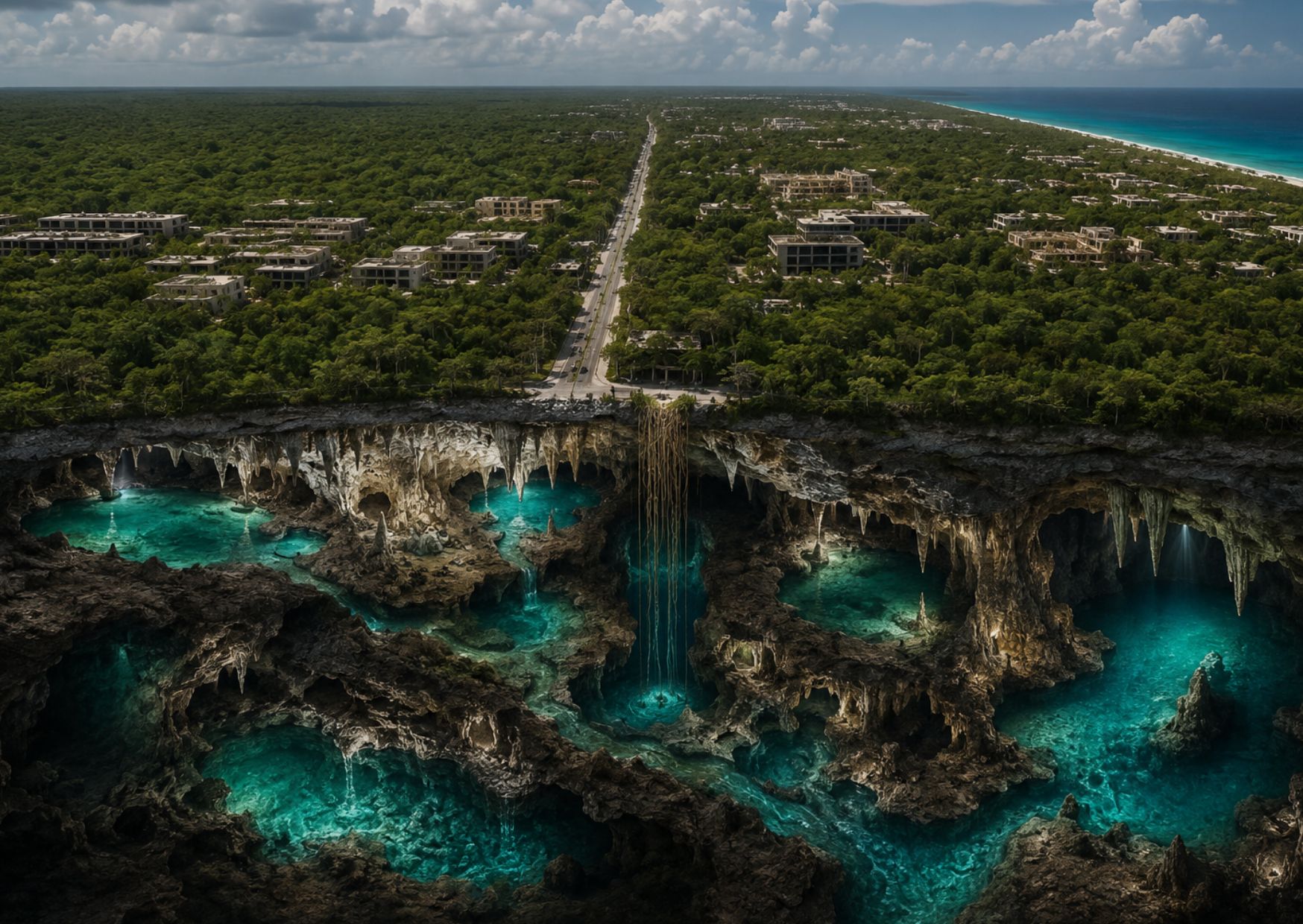 Cenote rodeado de selva en Tulum.
