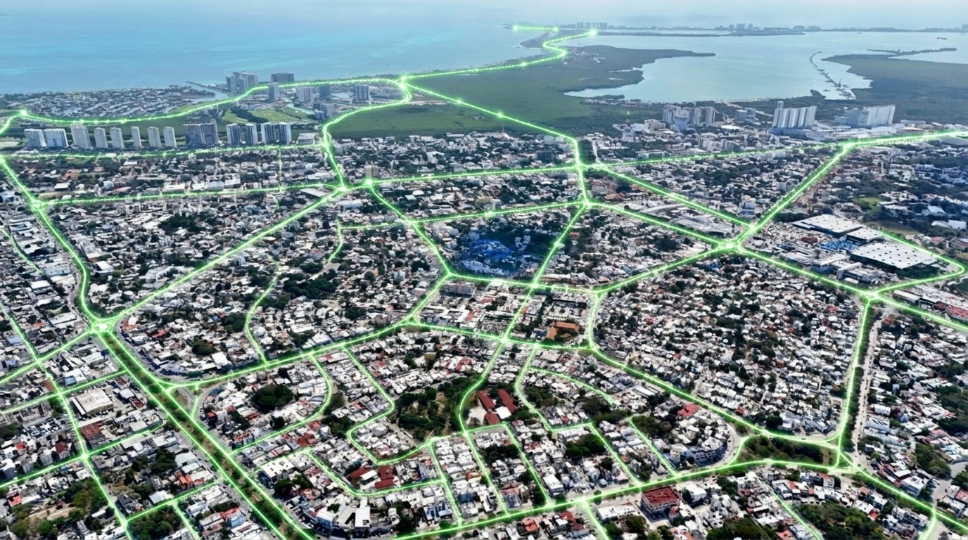 Mapa de las zonas con política de crecimiento urbano en Cancún.