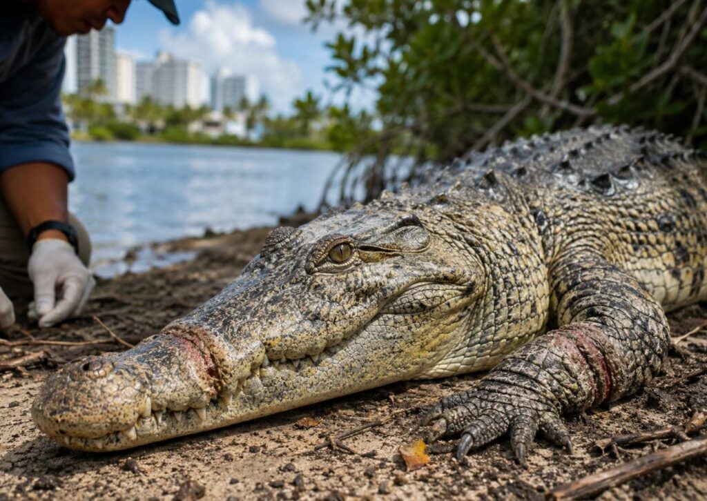 Rescate de cocodrilo de aproximadamente dos metros cerca de Isla Dorada.