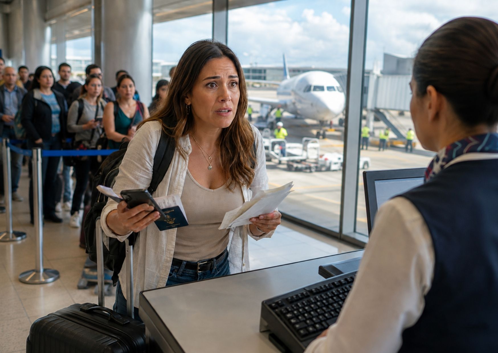 Pasajeros esperan información en el Aeropuerto Internacional de Cancún.