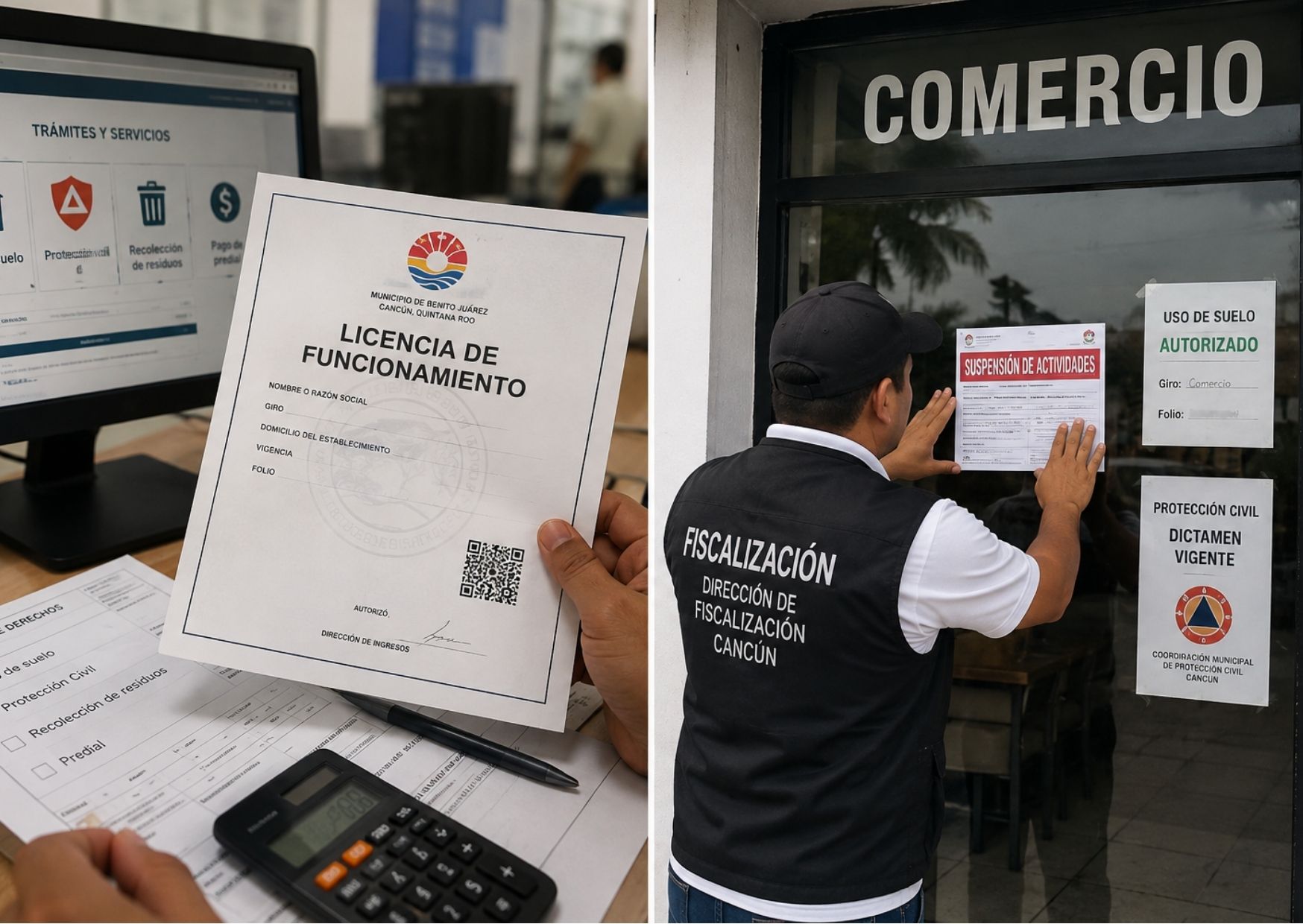 La licencia de funcionamiento forma parte de un expediente con varios permisos y pagos.