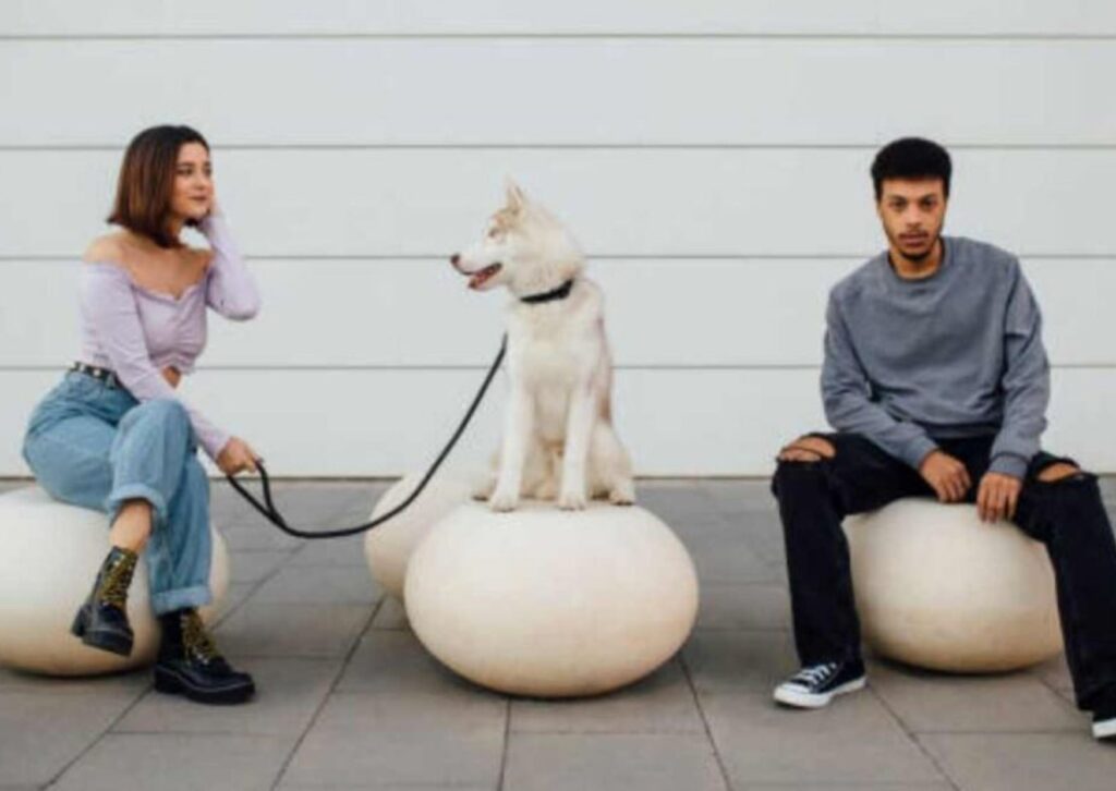 Mascota permanece entre dos personas durante una separación.