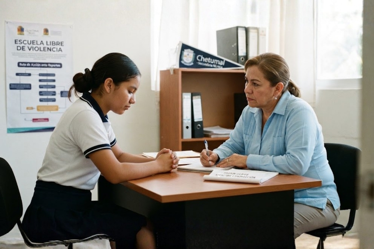 Estudiante recibe orientación ante un reporte de acoso sexual escolar.