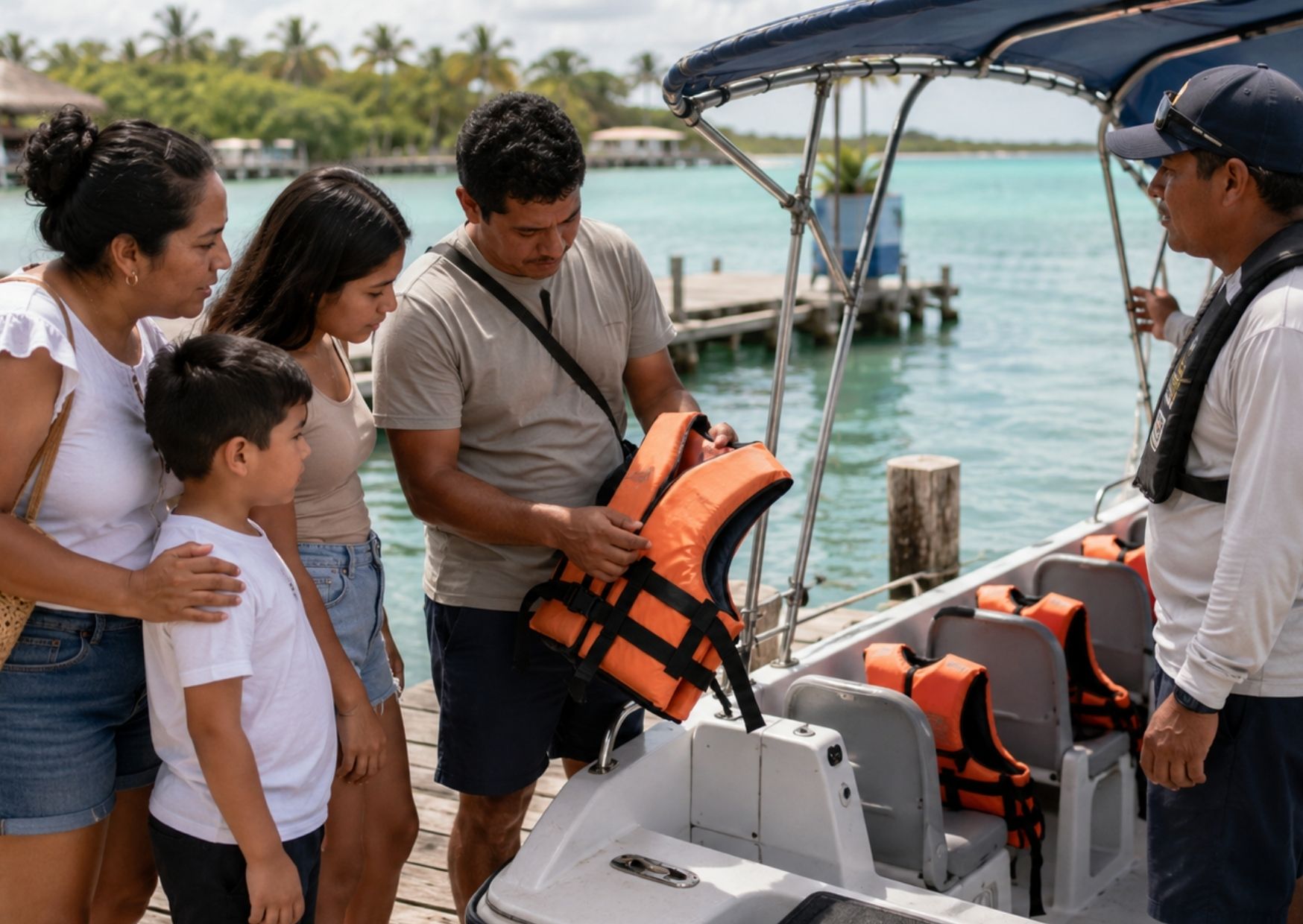 Matrícula, capacidad y equipo de salvamento ofrecen información visible antes de abordar.