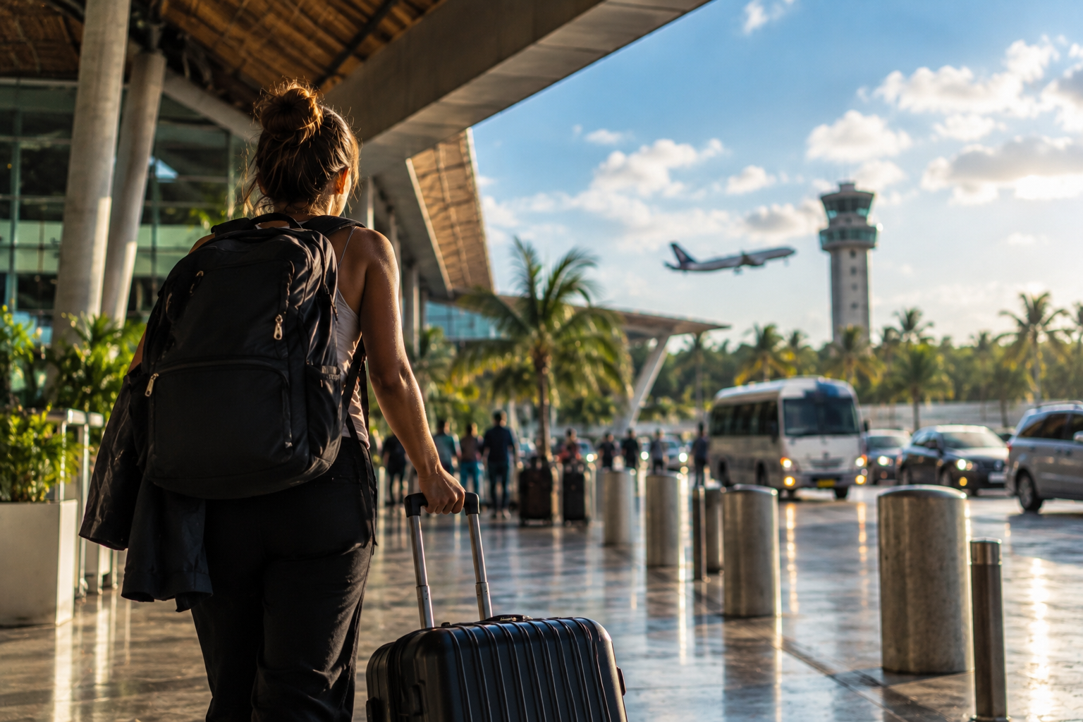 Pasajeros en aeropuerto ante ajuste de vuelos de Aeroméxico en Tulum.