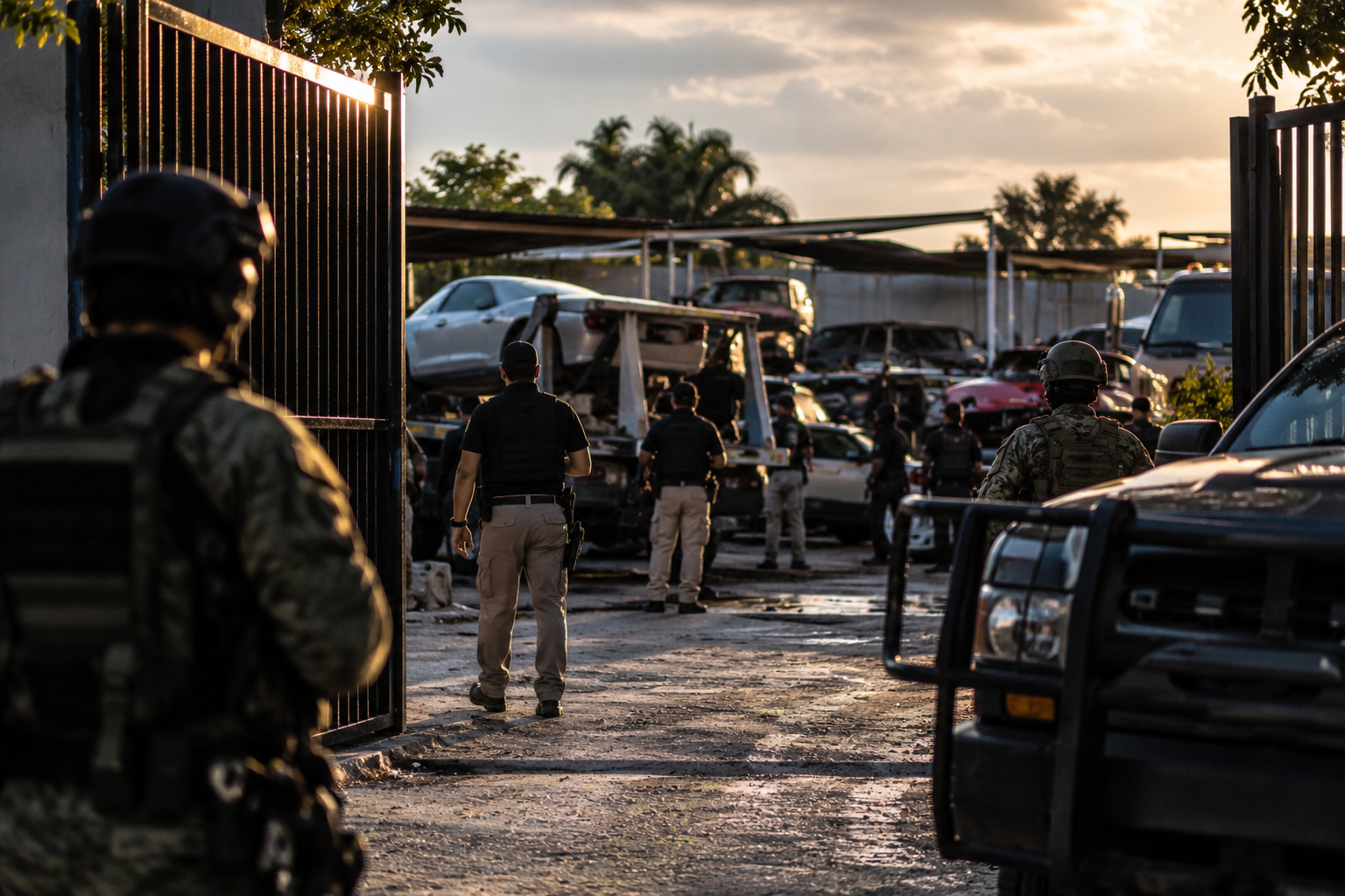 Operativo de investigación en depósito vehicular de Cancún.