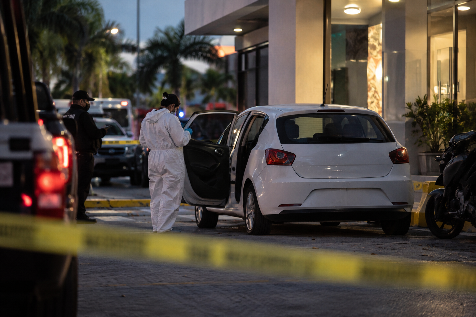 Exterior de la zona donde ocurrió el ataque contra Jesús Medina en Cancún.