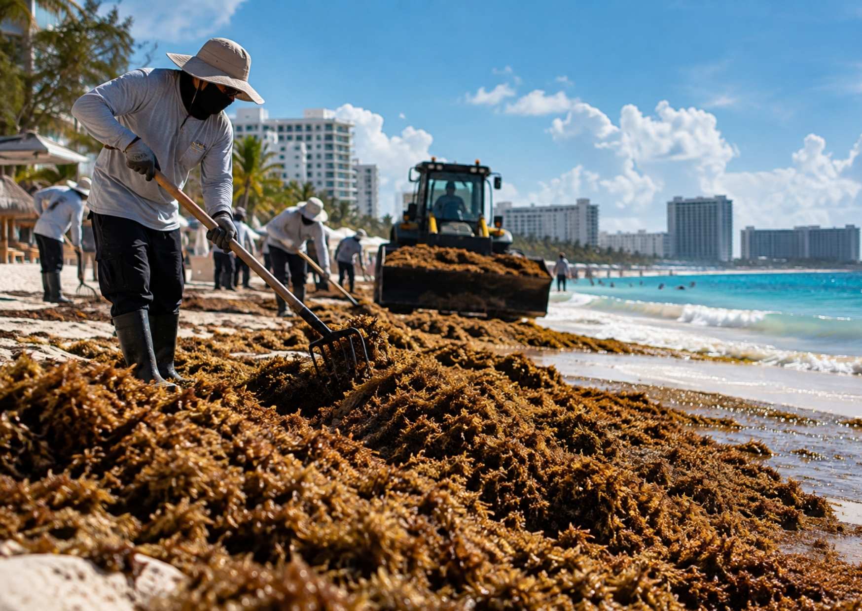 Playa del Carmen encabeza la recolección de sargazo en Quintana Roo durante 2026.