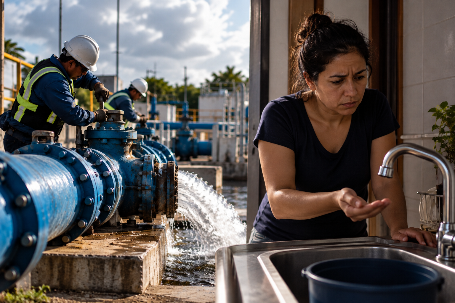 Falta de agua en Cancún durante trabajos de Aguakan en la zona de captación este 20 de octubre.