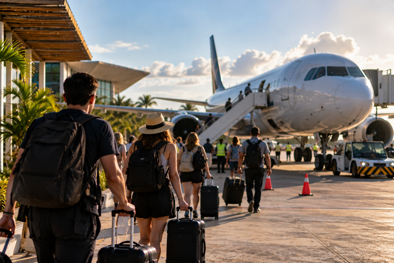 Avión comercial en el Aeropuerto Internacional de Tulum durante el regreso de vuelos directos desde Montreal, Toronto y Quebec.