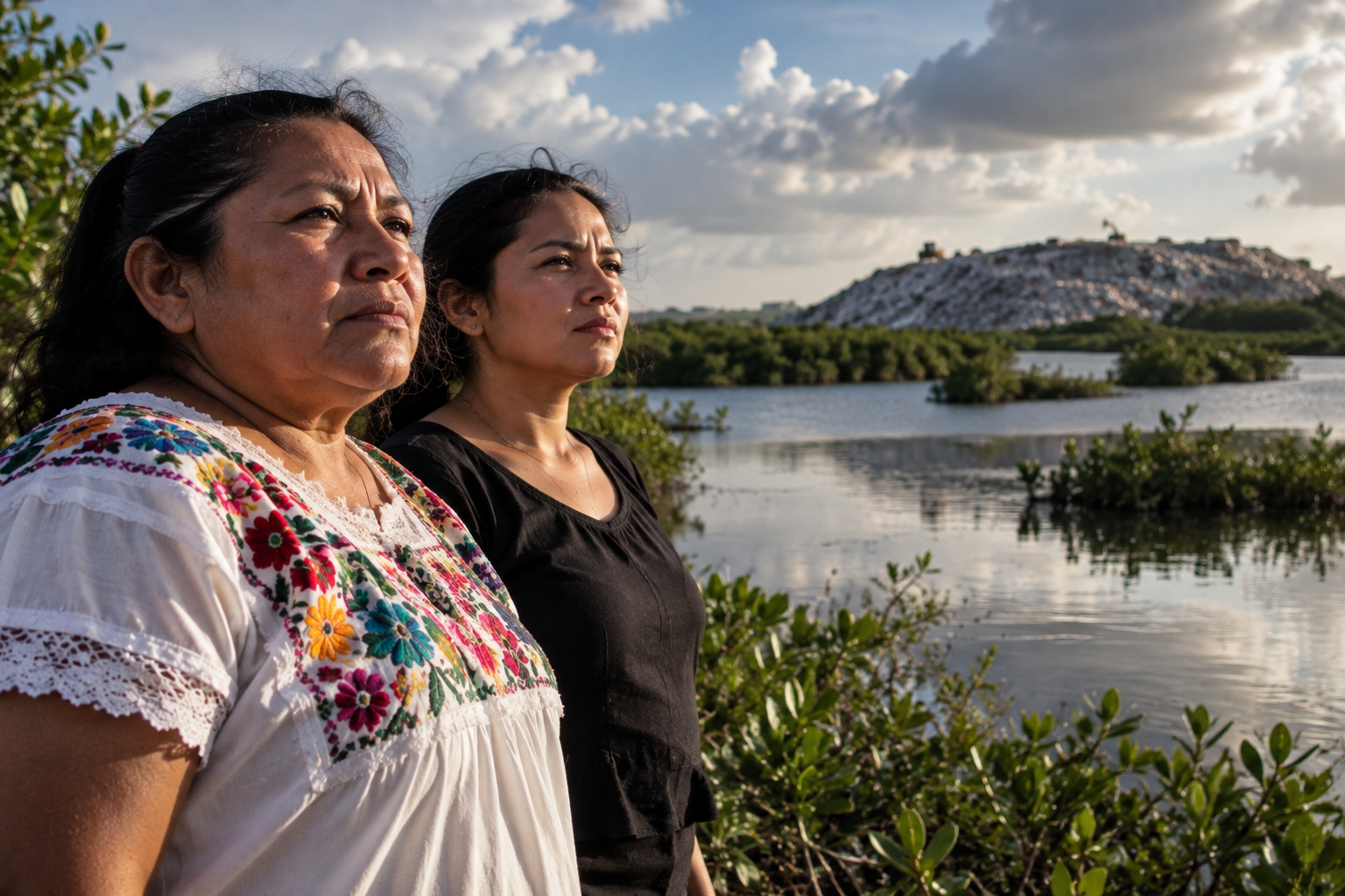 Claudia Canul y Claudia Hernández durante la presentación del documental Chacmuchuch, sufre y calla en Cancún, sobre tres décadas de defensa de la laguna.