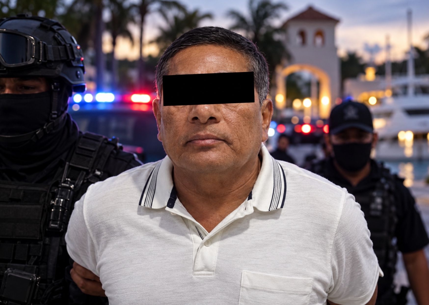 Operativo relacionado con la investigación por presunta extorsión contra Gilberto Gómez y otras dos personas en Puerto Aventuras, Quintana Roo.